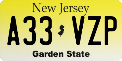 NJ license plate A33VZP