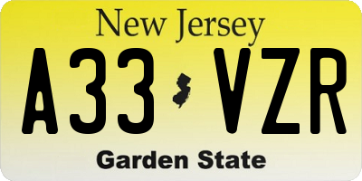 NJ license plate A33VZR