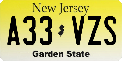 NJ license plate A33VZS