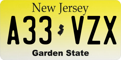 NJ license plate A33VZX