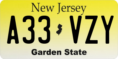 NJ license plate A33VZY