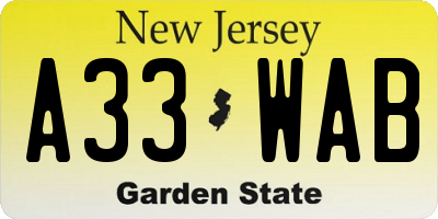 NJ license plate A33WAB