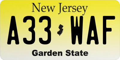 NJ license plate A33WAF