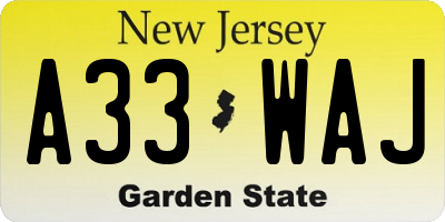 NJ license plate A33WAJ