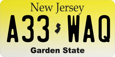 NJ license plate A33WAQ
