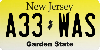 NJ license plate A33WAS