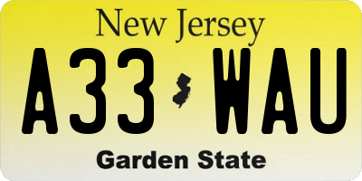 NJ license plate A33WAU