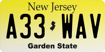 NJ license plate A33WAV