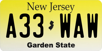 NJ license plate A33WAW