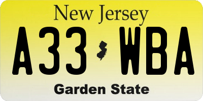 NJ license plate A33WBA