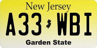 NJ license plate A33WBI