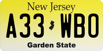 NJ license plate A33WBO
