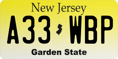 NJ license plate A33WBP