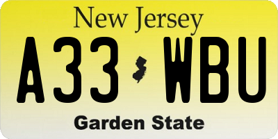 NJ license plate A33WBU