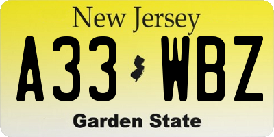 NJ license plate A33WBZ