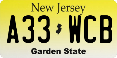 NJ license plate A33WCB
