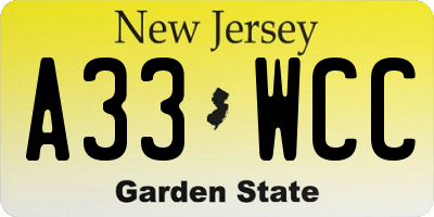 NJ license plate A33WCC