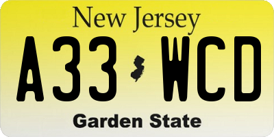 NJ license plate A33WCD