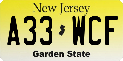 NJ license plate A33WCF