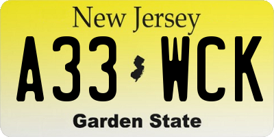 NJ license plate A33WCK