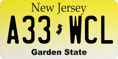 NJ license plate A33WCL