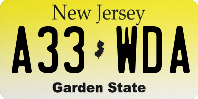 NJ license plate A33WDA