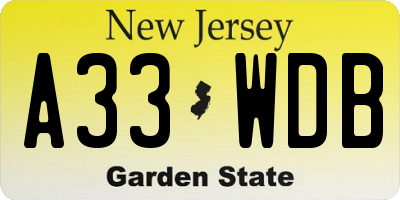 NJ license plate A33WDB