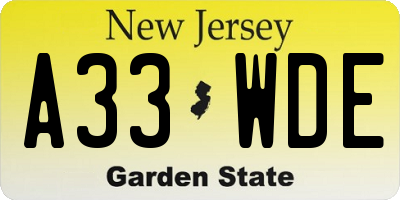 NJ license plate A33WDE