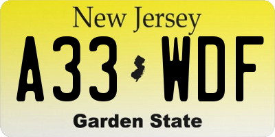NJ license plate A33WDF