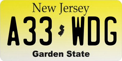 NJ license plate A33WDG