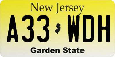 NJ license plate A33WDH
