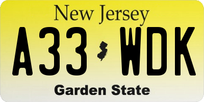 NJ license plate A33WDK