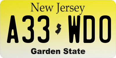 NJ license plate A33WDO