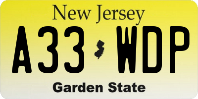 NJ license plate A33WDP