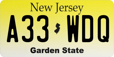 NJ license plate A33WDQ