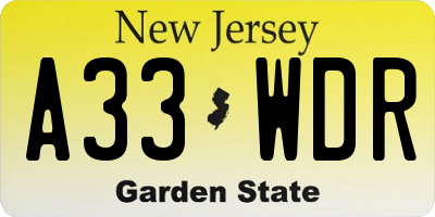 NJ license plate A33WDR