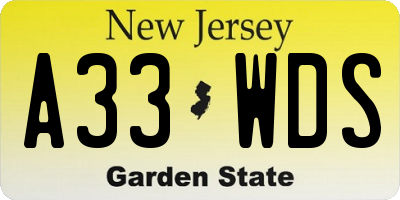 NJ license plate A33WDS