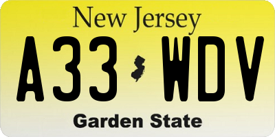NJ license plate A33WDV