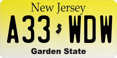 NJ license plate A33WDW