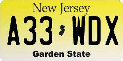 NJ license plate A33WDX