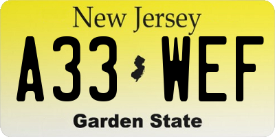 NJ license plate A33WEF