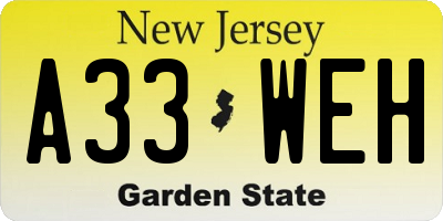 NJ license plate A33WEH