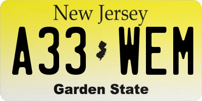 NJ license plate A33WEM