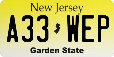 NJ license plate A33WEP