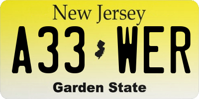 NJ license plate A33WER