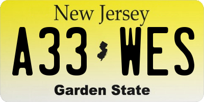 NJ license plate A33WES