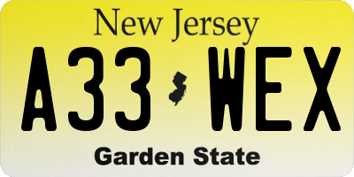 NJ license plate A33WEX