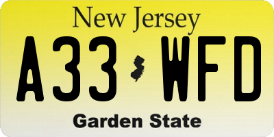 NJ license plate A33WFD