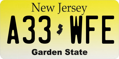 NJ license plate A33WFE