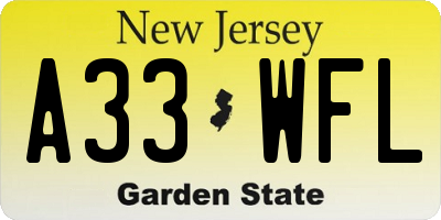 NJ license plate A33WFL